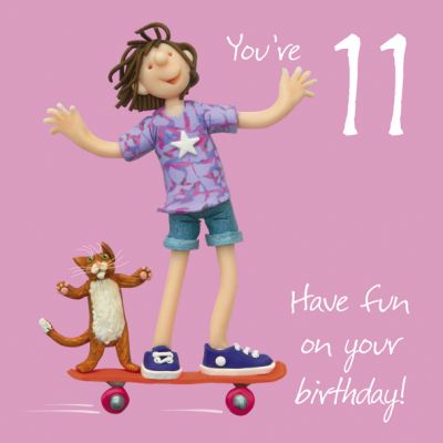 11th Female Birthday Card - Fun Skate Boarding One Lump Or Two