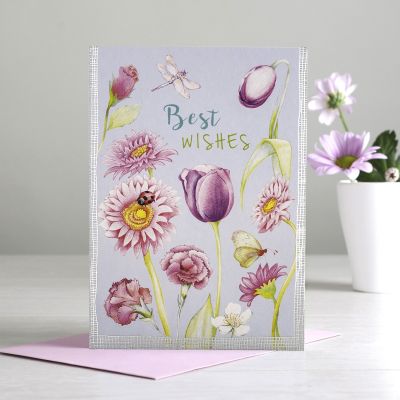 Greetings Card - Best Wishes Flowers - Deckled Edge