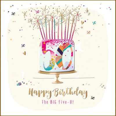50th Birthday Card - Female Cake - Strawberry Fizz Talking Pictures