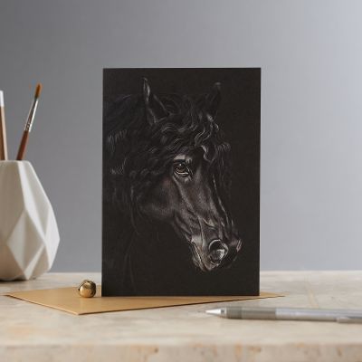 Greetings Card - Black Horse Equestrian - Deckled Edge
