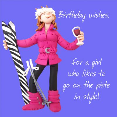 Birthday Card - Female - Funny Humour Skiing On The Piste One Lump Or Two