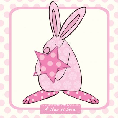 New Baby Card - Girl - A Star is Born Pink - Rufus Rabbit