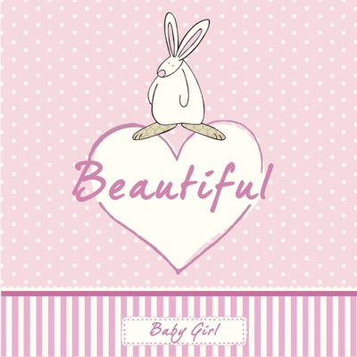 New Baby Card - Girl - Beautiful Pink - Rufus Rabbit