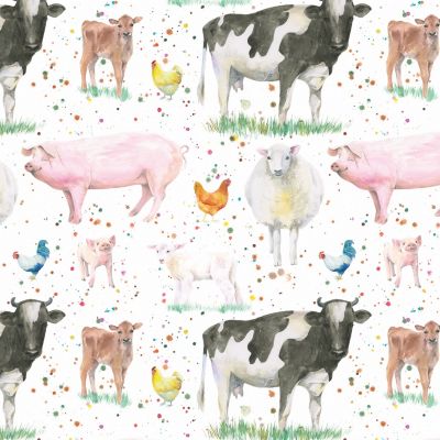 Farm Animals Cow Pig Wrapping Paper Sheets & Tags - Arty Penguin