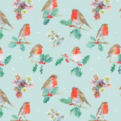 Christmas Robin & Holly Wrapping Paper 2 Sheets & Tags - Arty Penguin