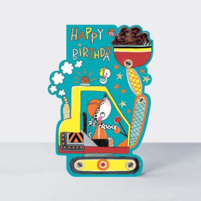 Birthday Card - Boy Kids - Digger - Glitter Die-cut - Little Darlings