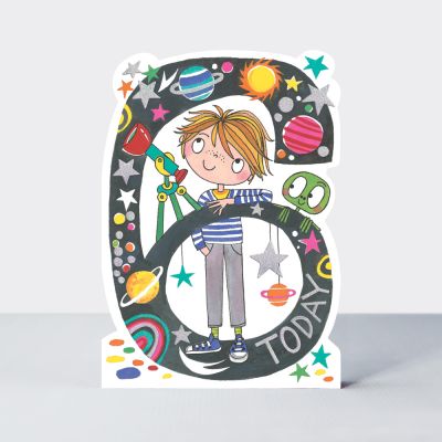 Birthday Card - Boy Kids - 6th Birthday Age 6 Stargazer - Die-cut - Star Jumps