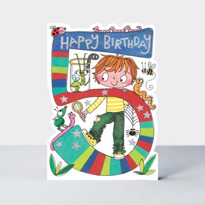 Birthday Card - Boy Kids - 5th Birthday Age 5 Bugs - Die-cut - Star Jumps