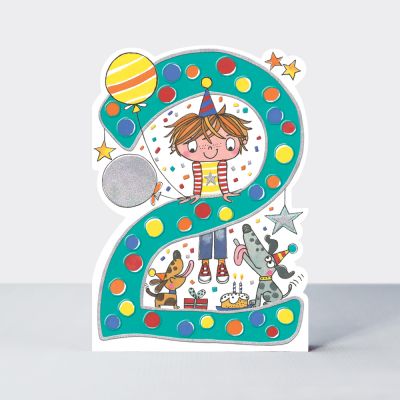 Birthday Card - Boy Kids - 2nd Birthday Age 2 Dogs - Die-cut - Star Jumps