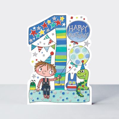 Birthday Card - Boy Kids - 1st Birthday Age 1 Toys - Die-cut - Star Jumps