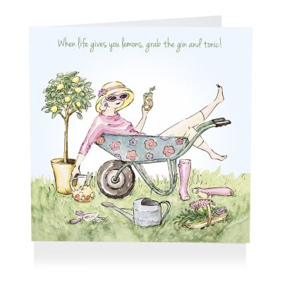 Birthday Card - Female Grab the Gin & Tonic - Wheelbarrow - Angie Thomas