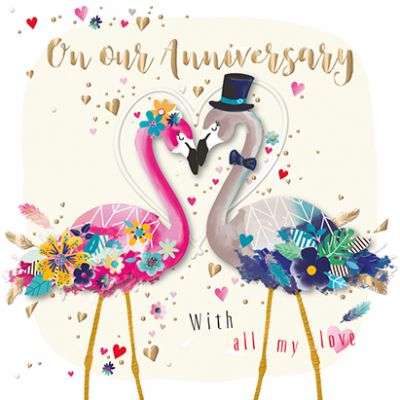 Wedding Anniversary Card - Our - Flamingo - 3D - Talking Pictures