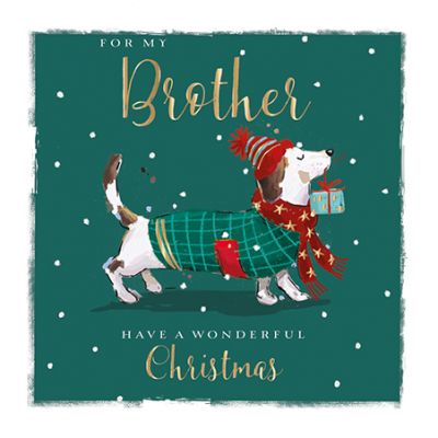 Christmas Card - Brother - Xmas Sausage Dog - The Wildlife Ling Design