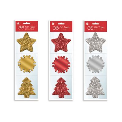 Christmas Present Gift Tags - Glitter - 36 Tags - 3 Colours