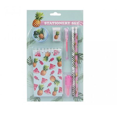 Pineapple Funky Pen & Notepad Stationary Set - 7 Items