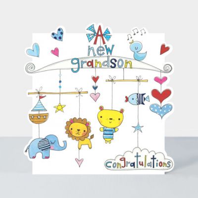 New Baby Boy Grandson Card - Glitter Die-cut - Cloud