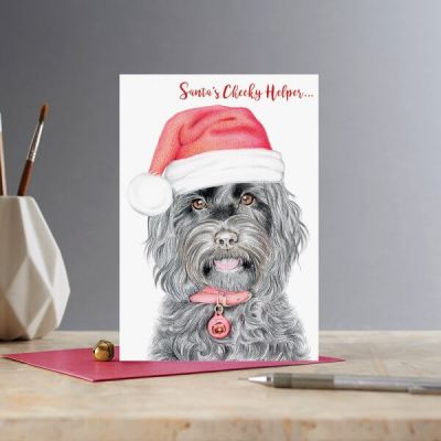 Christmas Card - Cockapoo Dog Santa's Helper - Deckled Edge