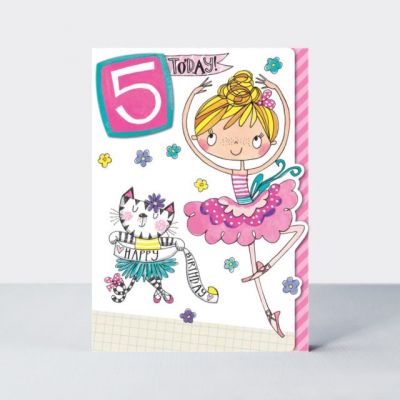 5th Birthday Card - Girl Kids - Ballerina - 3D Glitter - Wonky World