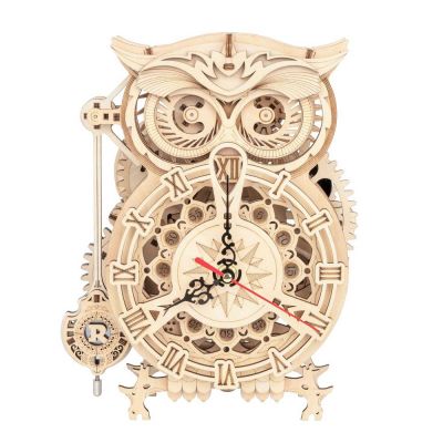 Owl Clock Mechanical Time DIY Wooden Model Kit 3D - 161 Pieces - Fountasia