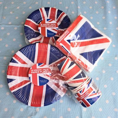 Union Jack Party Table Set - 48 Items - Plates, Bowls, Cups, Napkins