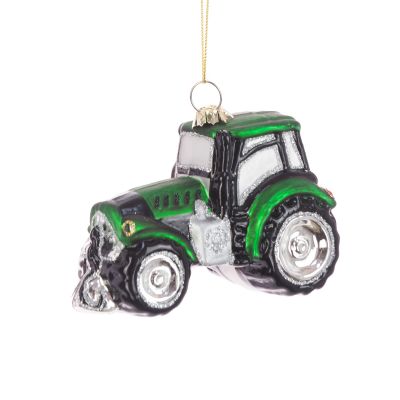 Green Tractor Glass Christmas Tree Decoration - Floralsilk