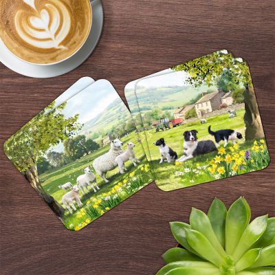 Collie Dog & Sheep Coasters - Set of 4