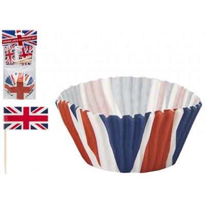 Union Jack Design Cup Cake Cases & Flag 48 Pieces - PMS