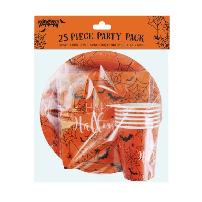 Halloween Party Table Set - 6 Person - 25 Items - Plates, Cups, Napkins, Table Cover