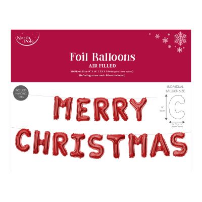 Christmas Foil Balloon - Merry Christmas - Red - Air Filled