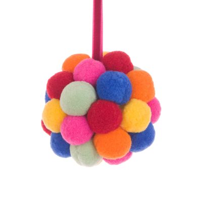 Rainbow Pom Pom Bauble Decoration - 9cm - Floralsilk