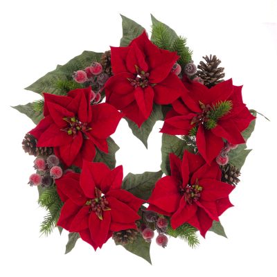 Deluxe Poinsettia Red Velvet Wreath - 60cm - Floralsilk