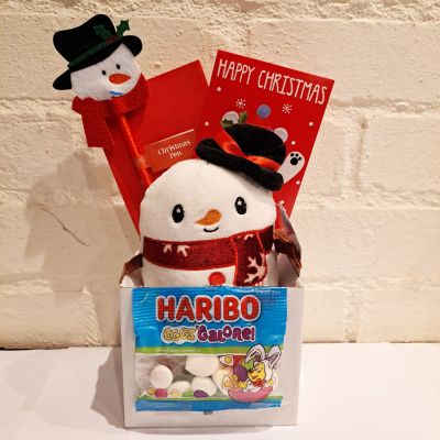 Christmas Kids Snowman Plush, Pen & Haribo Sweets Gift Set