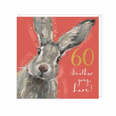 60th Birthday Card - Hare Animal Antics - Adelene Fletcher Art Beat