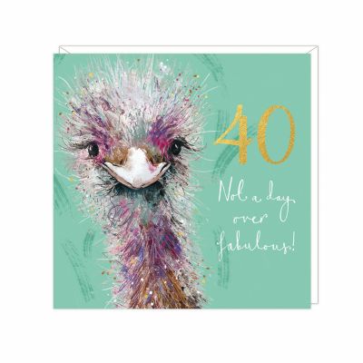40th Birthday Card - Ostrich Animal Antics - Adelene Fletcher Art Beat