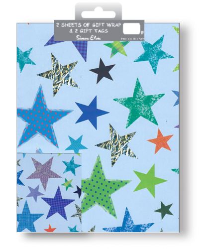 Blue Stars Gift Wrapping Paper 2 Sheet & Tags