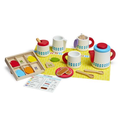 Melissa & Doug Wooden Steep & Serve Tea & Biscuits 15 Piece Pretend Play Set