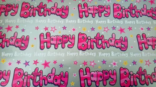 Pink & Silver Happy Birthday Gift Wrapping Paper Sheet & Tag 