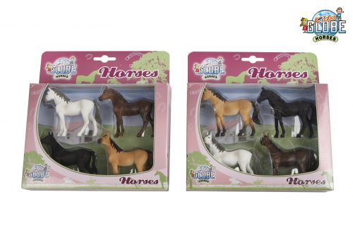 Horse Pony - Set of 4 - Scale 1:32 - Pink Kids Globe V050085