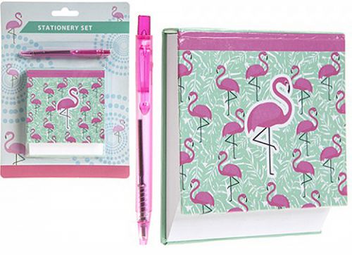 Flamingo Memo Pad & Pink Pen Stationary Set