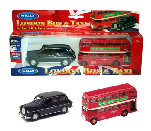 London Red Bus & Black Cab Taxi Diecast Scale Model