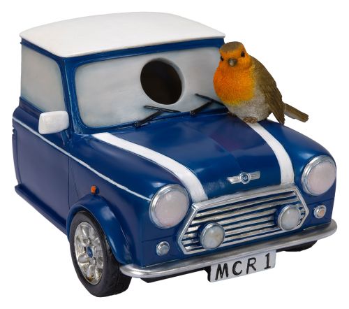 Vivid Arts Classic Mini Cooper Car & Robin Garden Birdhouse