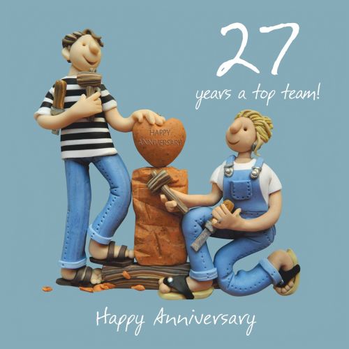 Wedding Anniversary Card - 27th Twenty Seventh 27 Years One Lump Or Two