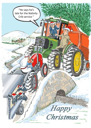 Christmas Card Pack - 6 Cards - Tractor Late For Nativity - Funny - Gift Envy