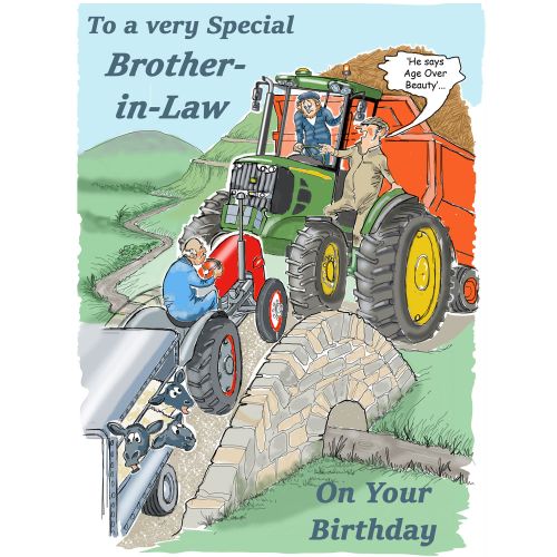 Birthday Card - Brother in Law - Age Over Beauty - Farm Tractor - Funny Gift Envy