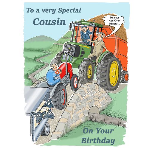 Birthday Card - Cousin - Age Over Beauty - Farm Tractor - Funny Gift Envy