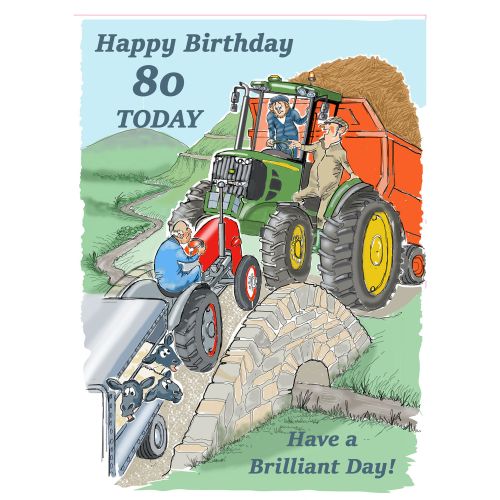 80th Birthday Card - Age Over Beauty - Farm Tractor - Funny Gift Envy