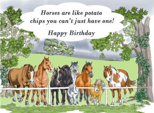Birthday Card Horses Are Like Chips Cant Just Have One - Fence Equine - Gift Envy