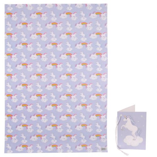 Unicorn Rainbow Gift Wrapping Paper Sheet & Tag