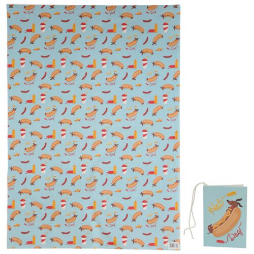 Sausage Dog Fast Food Gift Wrapping Paper Sheet & Tag