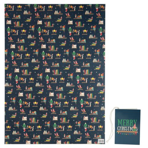 Christmas Elf on a shelf Gift Wrapping Paper Sheet & Tag